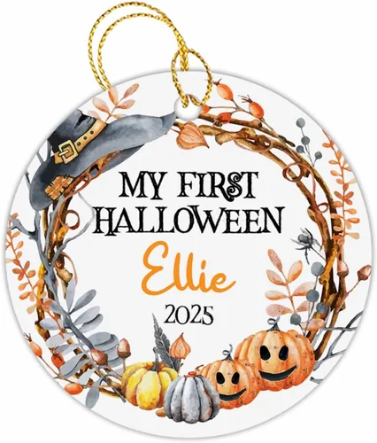 Vista 17 de Adorno personalizado para el primer Halloween en nuestro nuevo hogar 2025, adorno de Halloween personalizado para el hogar con dirección y nombres