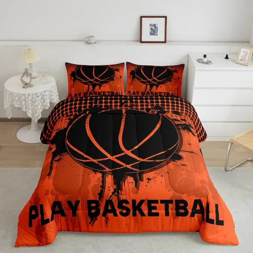 Vista 29 de Feelyou Juego de edredón de baloncesto para niñas y niños, juego de ropa de cama con juegos de pelota, decoración de habitación, regalo para amantes