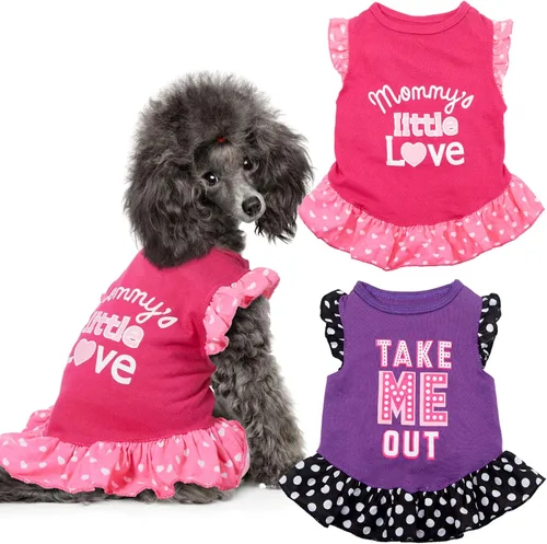 Vista 6 de Vestidos de perro de 2 piezas para perros, linda niña, vestido de mascota, vestido de mamá, cachorro, camisa, falda, vestidos para mascotas, ropa