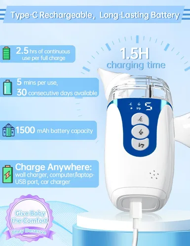 Vista 9 de Aspirador nasal para bebé, succión eléctrica inteligente 2 en 1, actualizado 2026 con protección antirretorno de IA, succión de grado hospitalario