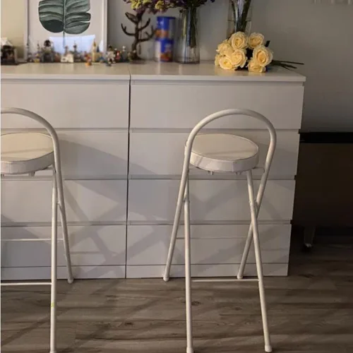 Vista 5 de NYASAA Taburete plegable para desayuno, silla alta con asiento acolchado, taburete redondo portátil con respaldo, taburete plegable para adultos al