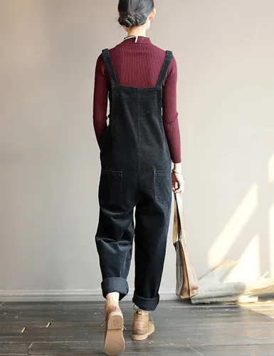 Vista 5 de Yeokou Overol de pana con tirantes ajustables para mujer