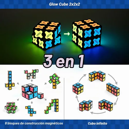 Vista 4 de TOSY Cubo Magnético 2x2 - 8 Bloques, Juguetes 2en1: Cubo de Rompecabezas 2x2x2 e Infinity Cubo Personalizable, Luminoso, Regalo para Relleno de Cubo