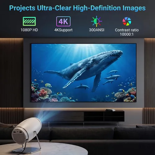 Vista 9 de 【Aplicaciones integradas】Mini proyector con WiFi y Bluetooth, proyector portátil de soporte 1080P 4K, proyector de películas para dormitorio Blanco