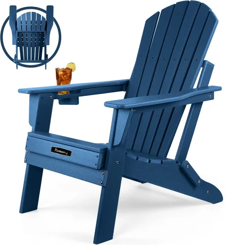 Vista 18 de FUNBERRY Silla plegable Adirondack, sillas de hoguera de HDPE para todo tipo de clima con portavasos para exteriores HDPE All Weather