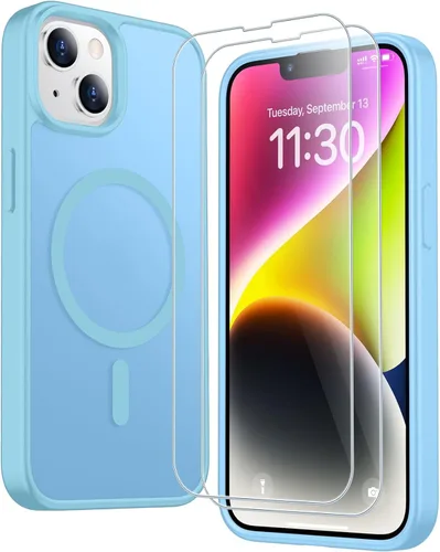 Vista 286 de SPIDERCASE Funda magnética translúcida diseñada para iPhone 11, con 2 protectores de pantalla de vidrio templado, antihuellas, para iPhone 11 de 6.1