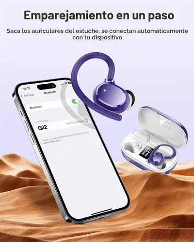 Vista 5 de hadbleng Auriculares inalámbricos Bluetooth deportivos 128 horas de reproducción Bluetooth 5.3 con pantalla LED, potentes graves sobre la oreja