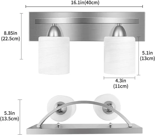 Vista 3 de PARTPHONER - Accesorio de iluminación para tocador de baño - Sobre espejo - Soporte de vidrio moderno - Níquel cepillado, base E26, 2 luces