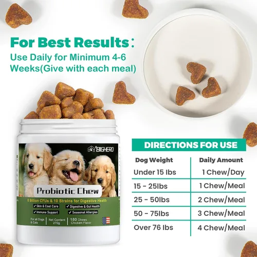 Vista 5 de BIGHERO Probióticos para perros - Probióticos para perros con prebióticos y enzimas digestivas, apoyo a la salud intestinal, salud digestiva e