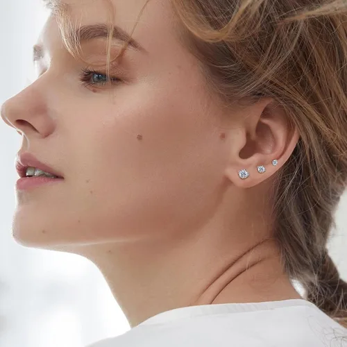 Vista 4 de MASOP VOGU 3-5mm Sterling Silver Stud Earrings Set 14K White Gold Plated Hypoallergenic Tiny Round Cut CZ Cubic Zirconia Simulated Diamond Cartilage