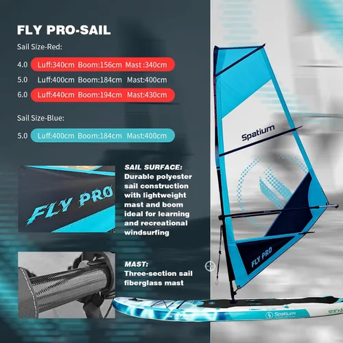 Vista 3 de Spatium Vela inflable de windsurf con tabla de windsurf y vela de 53.8 ft²/64.6 ft² inflable con tabla de vela para windsurfista amigable novato Azul