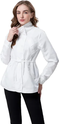 Vista 3 de Hujoin Chaqueta bomber ligera para mujer, con cuello alto, cordón y bolsillos