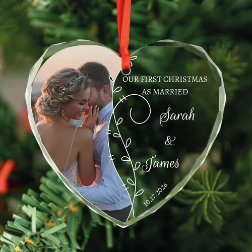 Vista 13 de Adorno personalizado para fotos de matrimonio de Mr & Mrs 2024 – Primera Navidad como casado, regalo de recién casados para parejas