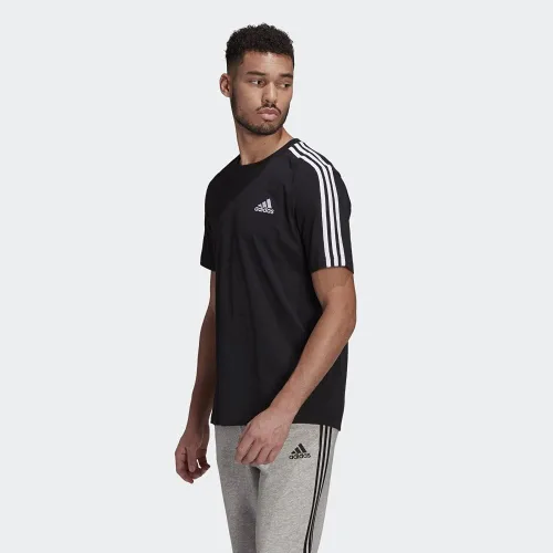 Vista 2 de adidas Camiseta Essentials de 3 rayas para hombre, Negro Blanco