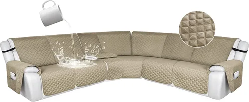 Vista 132 de HDCAXKJ Fundas de sofá seccional reclinable 100% impermeable, forma de L, funda de sofá reclinable lavable acolchada suave para mascotas, perro