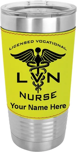 Vista 16 de LaserGram Vaso aislado al vacío de 20 onzas, con licencia LVN, enfermera vocacional, grabado personalizado incluido (cuero sintético, estilo béisbol)