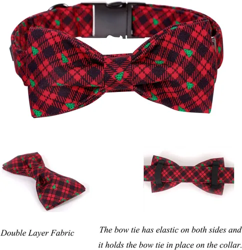 Vista 3 de Lionet Paws Collar de Navidad para perro con corbatín, collar de corbatín para perro con hebilla de metal para perros y gatos, collar ajustable