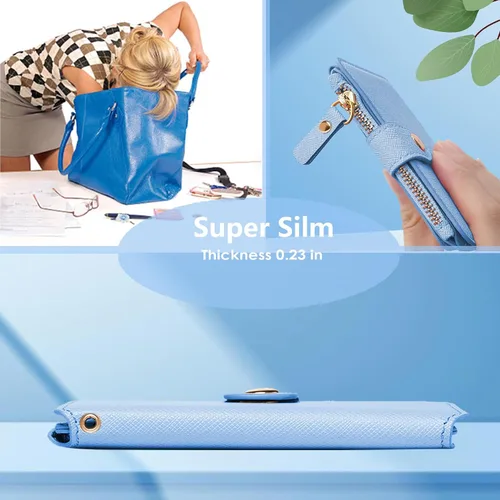 Vista 88 de Cartera con llavero, tarjetero con bloqueo RFID de piel, funda para tarjetas de crédito con cremallera para mujer