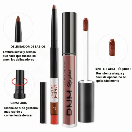 Vista 3 de AMY'S DIARY Juego de 2 piezas de delineador de labios y lápiz labial mate color marrón palisandro, tinte de labios verde brillo labial lápiz labial
