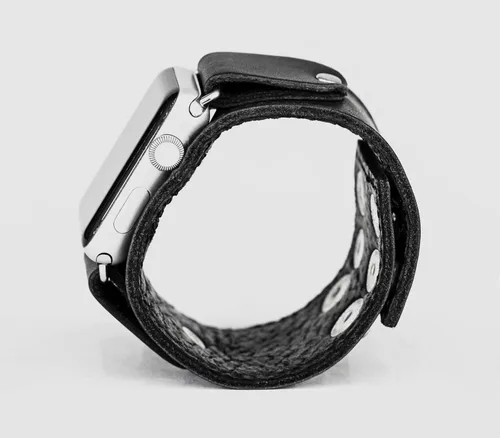 Vista 8 de Correa de cuero cosida ancha compatible con Apple Watch de 1.496 in 1.575 in 1.614 in 1.654 in 1.732 in 1.811 in 1.772 in 1.929 in, hecho a mano UA