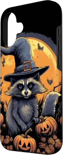 Vista 2 de iPhone 16 Raccoon Witch Hat Pumpkins Halloween Costume Case