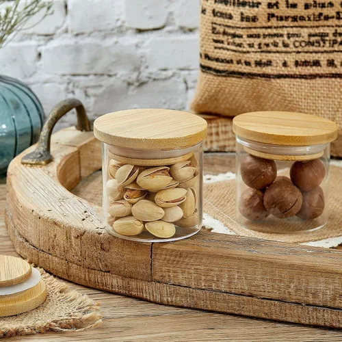 Vista 5 de Juego de tapas para tarros de yogur Sawysine, reutilizables, de bambú y madera, redondas, con anillos de sellado de silicona, compatibles con tarros