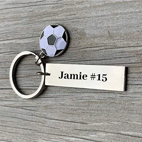 Vista 3 de Personalized Engraved Soccer Keychain, Custom Unisex Stainless Steel Soccer Gift, Soccer Jewelry, Gift for Boy and Girl Soccer Players