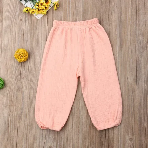 Vista 4 de Pantalones deportivos de algodón y lino para bebé, pantalones largos básicos elásticos, pantalones largos con harén, ropa de otoño