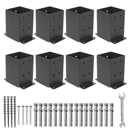 Vista 14 de 4x4 Base de poste de 4 piezas, (Tamaño interno 3.5"x3.5") Soporte de poste de valla de madera para pérgola, anclaje de poste recubierto en polvo