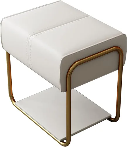 Vista 13 de ZAIHW Taburete cuadrado de cuero mate con patas doradas, cómodo banco de entrada con asiento acolchado, taburetes de maquillaje para tocador