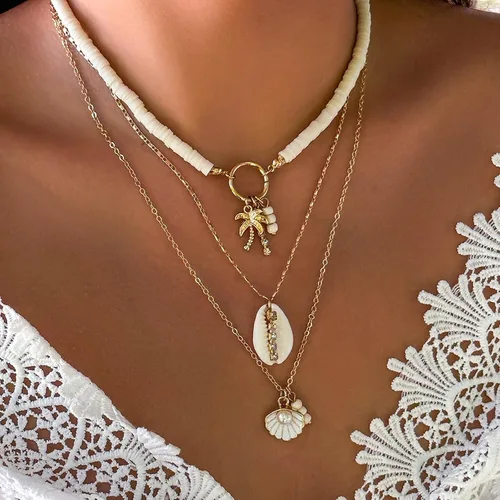 Vista 8 de Collar de concha marina de Your Always Charm para mujer, collar de concha ajustable con capas de encanto de concha marina para mujer, atuendos