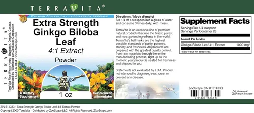 Vista 4 de Extra Strength Ginkgo Biloba Leaf 4:1 Extracto en polvo (1 oz, ZIN: 514333)