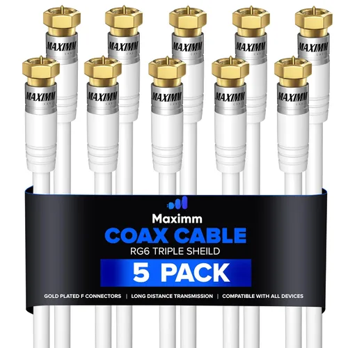 Vista 20 de Cable coaxial RG6, triple blindado, sin oxígeno, cable de cobre para TV, Internet y más, cable coaxial flexible de 1.5 pies, color blanco