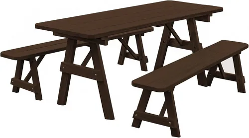 Vista 8 de Amish-Made - Mesa de picnic tradicional de pino tratado a presión de 44 pulgadas con bancos, manchas de cedro mancha de cedro