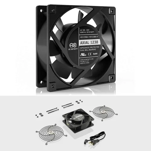 Vista 2 de AC Infinity Ventilador Axial 1238, Muffin, 115 V 120 V CA 120 mm x 38 mm, alta velocidad, para proyectos de ventilación y refrigeración de bricolaje