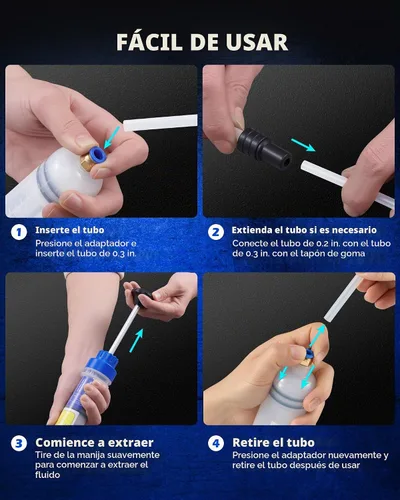 Vista 4 de Bomba manual de la jeringa del extractor de fluidos OMT para el cambio de aceite auto, 6.8 fl oz azul Heat & Chemical-Resistant Polyethylene Body