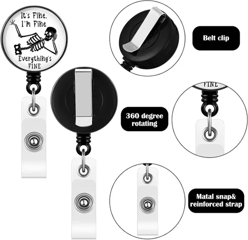 Vista 3 de Tenare 3 Piezas Carrete de Insignia Retráctil para Radiólogos Regalos del Día de los Muertos Portatarjetas de Radiólogo con Patrones de Huesos