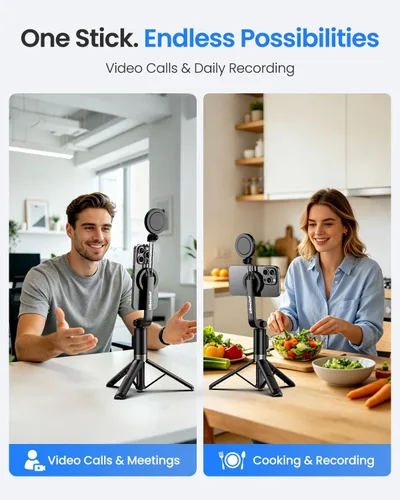 Vista 7 de UBeesize Trípode magnético para selfie stick con luz regulable y control remoto recargable, soporte de trípode portátil de viaje para teléfonos