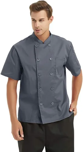 Vista 4 de TOPTIE 3 Pack Custom Short Sleeve Chef Abrigos Personalizados Transferencia de Calor y Chaquetas Bordadas