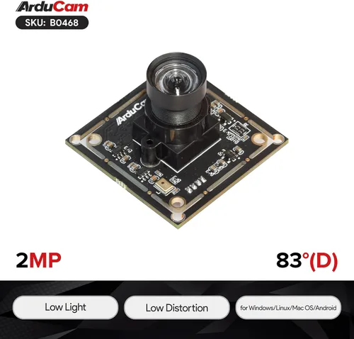 Vista 2 de Arducam Módulo de cámara USB 1080P, cámara Lightburn de baja distorsión de poca luz, 2MP CMOS IMX323 Mini UVC USB2.0 placa de cámara web con lente
