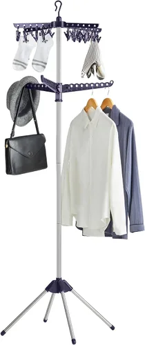 Vista 15 de SONGMICS Tendedero de secado de ropa, 61.6 pulgadas, 3 brazos giratorios Negro