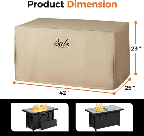 Vista 2 de BALI OUTDOORS Cubiertas rectangulares para hogueras, material de PVC impermeable y resistente a la intemperie, caqui, 42.2 pulgadas de largo x 24.2