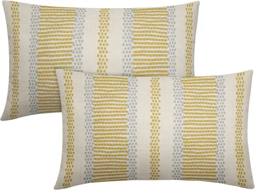 Vista 36 de Juego de 2 fundas de almohada negras y azules con rayas de puntos grises, decorativas para exteriores, estilo boho rústico, para sofá, cama, cojín