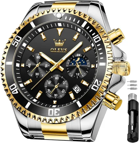 Vista 9 de OLEVS Relojes impermeables para hombre, de acero inoxidable, con cronógrafo, de lujo, color blanco, luminoso, de gran cara, analógico, de cuarzo