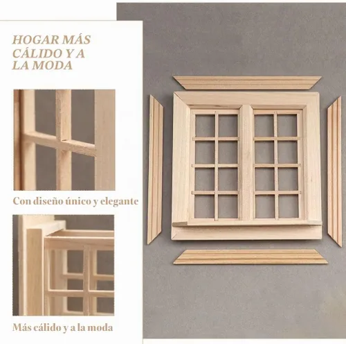 Vista 6 de Toyvian Ventana de casa de muñecas, 1: marco de ventana de madera en miniatura a escala 12, accesorio de muebles de casa de muñecas para decoración