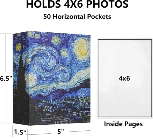 Vista 2 de Álbum de fotos de 4 x 6 pulgadas con 50 bolsillos, álbum de fotos pequeño con cubierta de cuero de primera calidad, mini libro de fotos deslizante