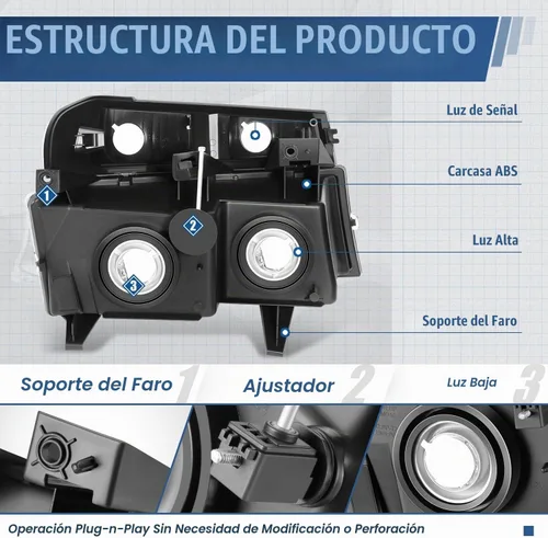 Vista 4 de Auto Dynasty Conjunto de 4 faros delanteros y lámparas de parachoques compatibles con Chevy Colorado GMC Canyon 2004-2012 Isuzu i-290 i-370 Negro