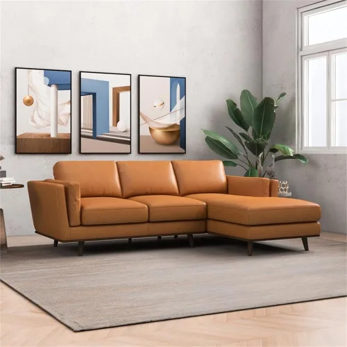 Vista 6 de Ashcroft - Sofá modular de cuero genuino de 92.9 pulgadas, moderno de mediados de siglo, sofá seccional en forma de L, diván derecho para sala