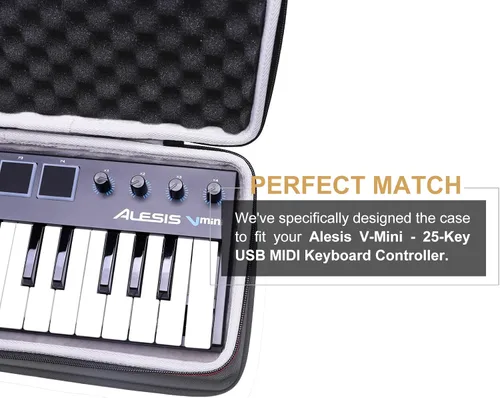 Vista 4 de LTGEM - Funda para controlador Alesis V-Mini - Controlador de teclado MIDI USB de 25 teclas, bolsa de transporte protectora de viaje