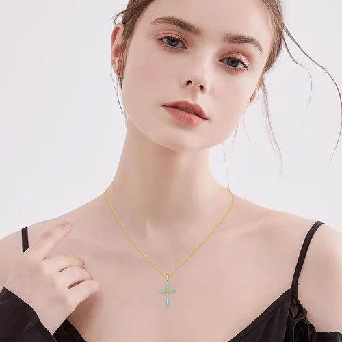 Vista 6 de Collar con dije de cruz de oro real de 14 quilates, infinito, alas de ángelcuerno, delicado colgante para mujeres, mamá, amante, boda, día de San